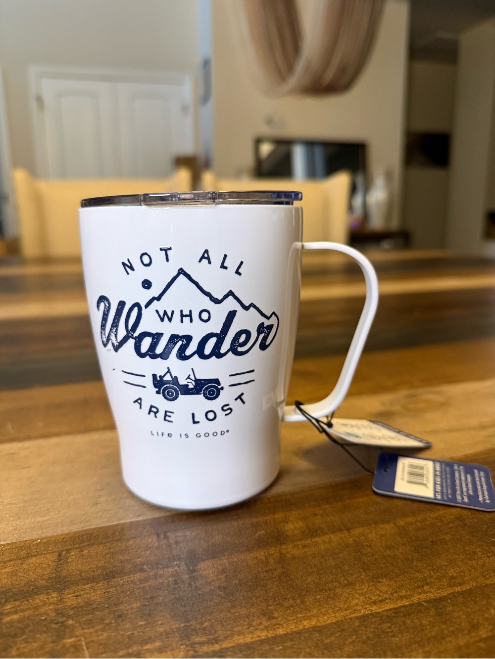 Life Is Good White Travel Coffee Mug 'Wander' Graphic, 18oz